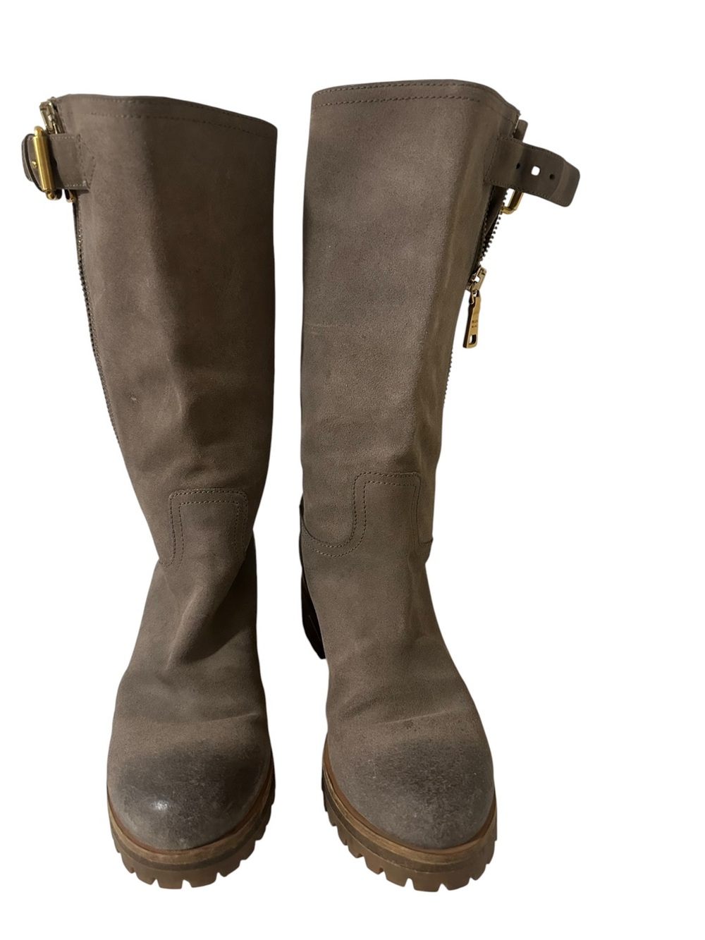 Prada Taupe Suede Over-the-Knee Boots with Gold Hardware - Picture 3 of 15
